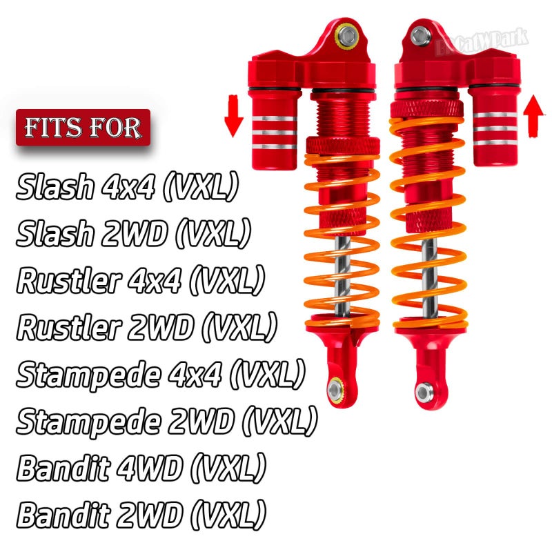 جزء ممتص الصدمات BRCatWPark Big Bore RC لـ 1/10 Slash 4x4/2WD(VXL)، Stampede 4x4/2WD(VXL)، Rustler 4x4/2WD(VXL)، Bandit 4x4/2WD(VXL) 4WD 2WD، ممتص الصدمات الخلفي الأمامي من سبيكة معدنية، أحمر - Image 2